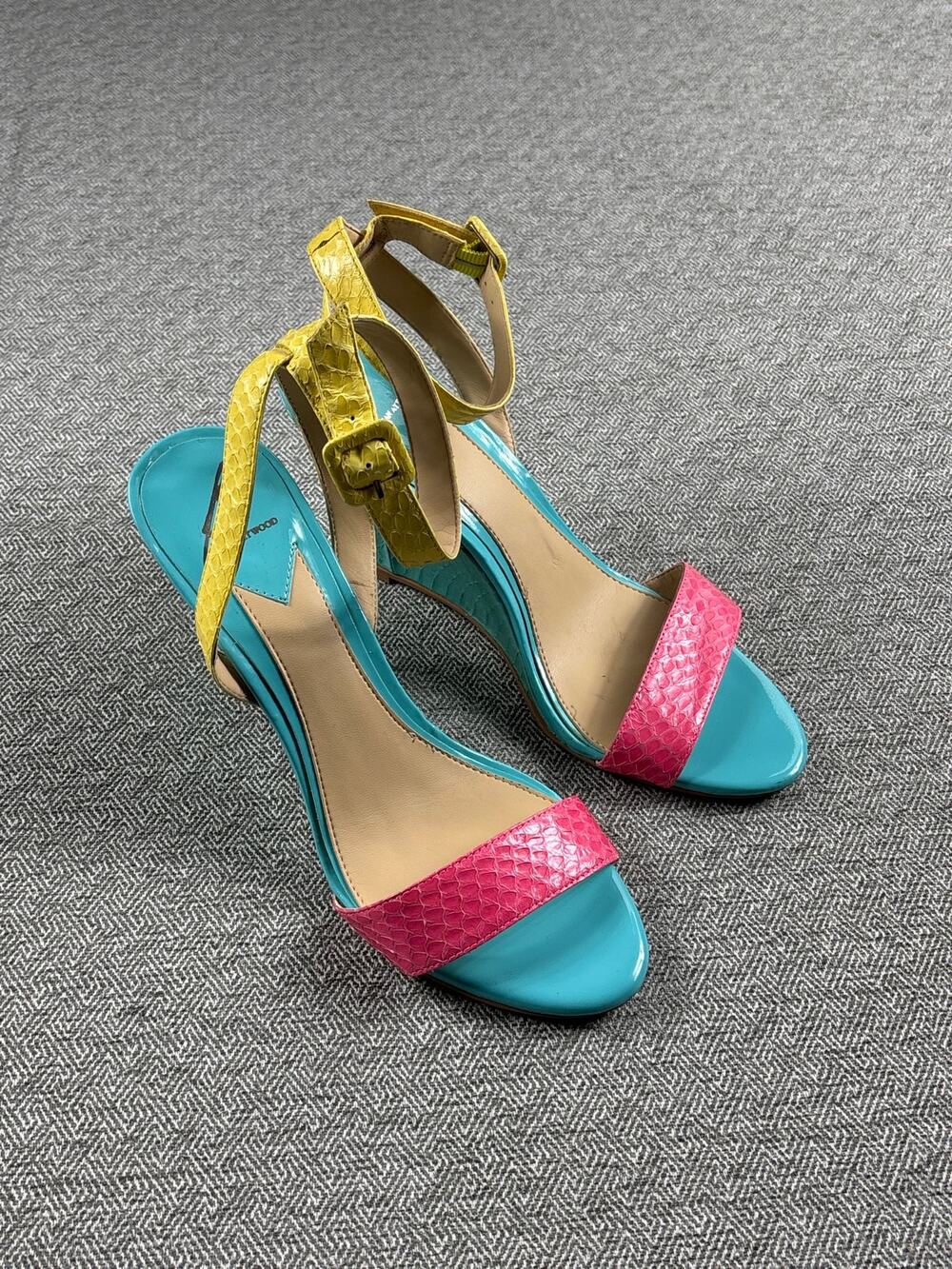 Designer Brian Atwood Sz 8.5 ColorBlock Barbiecore Summer Strappy 4" Heels Shoes